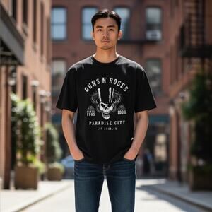 Guns N Roses Paradise City Black Cotton Short Sleeve T-Shirt Mens Small